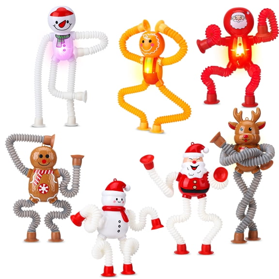 sixwipe 7 Pack Christmas LED Pop Tubes - Sensory Fidget Toys for Kids & Toddlers, ADHD/Autism Stress Relief, Stocking Stuffers & Party Favors