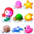 thumbnail image 1 of sixwipe 8 Pack Light Up Bath Toys, Water Activated LED No Hole Pool  Toys Set, Glowing Flashing Cartoon Animals Design for Toddlers 3+, Bath Time & Pool Party Fun, Gifts for Kids Boys Girls, 1 of 7
