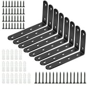 sixwipe 8 Pcs Shelf Bracket Heavy Duty Black Steel L Corner Brace, Decorative Joint Angle Bracket for Wooden Board Hanging Support, 5 Inch*3 Inch Shelves Wall Hanging Bracket with Screws(Black)