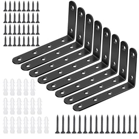 sixwipe 8 Pcs Shelf Bracket Heavy Duty Black Steel L Corner Brace, Decorative Joint Angle Bracket for Wooden Board Hanging Support, 5 Inch*3 Inch Shelves Wall Hanging Bracket with Screws(Black)