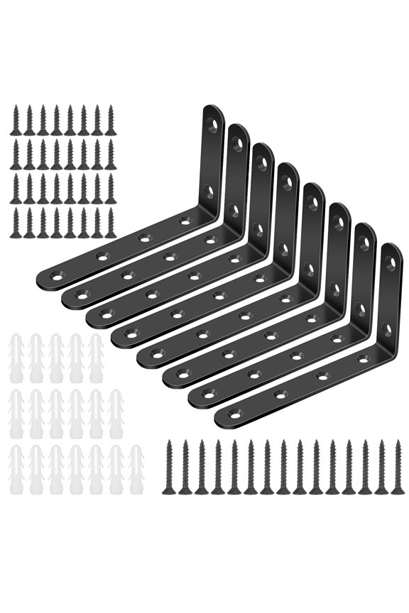 8 Pcs Shelf Bracket Heavy Duty Black Steel L Corner Brace, Decorative Joint Angle Bracket for Wooden Board Hanging Support, 5 Inch*3 Inch Shelves Wall Hanging Bracket with Screws(Black)