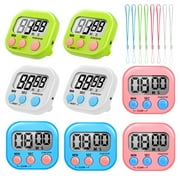 sixwipe 8 Pcs Magnetic Digital Kitchen Timers Bulk Set - Small Egg Timer with Count Up/Countdown, Loud Alarm for Cooking, Baking, Exercise, Classroom | Includes Lanyards & On/Off Switch