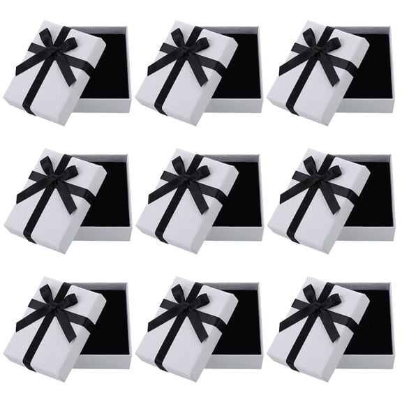 sixwipe 9 Pcs Small Jewelry Gift Box with Litchi Texture, 2.75" x 3.54" x 1.18", Sturdy White Cardboard Box with Black Velvet Cushion, Ideal Box for Present, Jewelry, Valentine's Day or Mother's Day