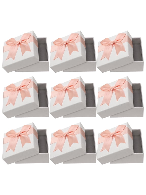 9 Pcs Small Jewelry Gift Box with Silky Texture, 2.95" x 2.95" x 1.38", Sturdy Valentine's Day Box with Pink Bow and Grey Cushion, Ideal Box for Present, Jewelry, Necklaces, Earrings and Ring