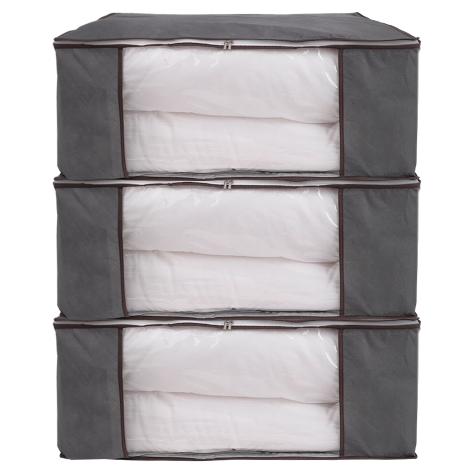 Unique Bargains Foldable Clothes Storage Bins Closet Organizers with  Reinforced Handles Blankets Bedding Grey