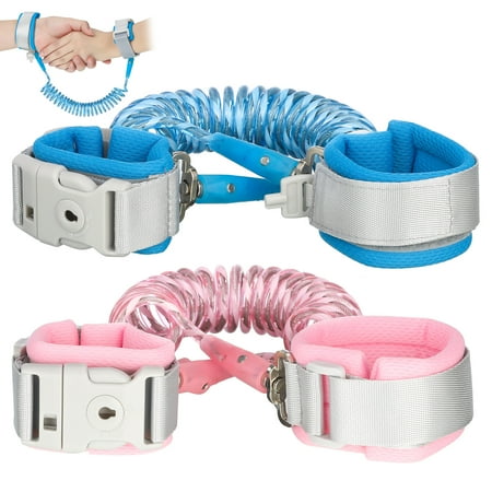 sixwipe Anti Lost Wrist Link, 2 Pack Toddler Leash with Key Lock, Reflective Child Walking Harness - Dual 8.2ft Length Pink & Blue Kids Leash for Supermarket Mall Airport Amusement Park Zoo(Blue+Pink)