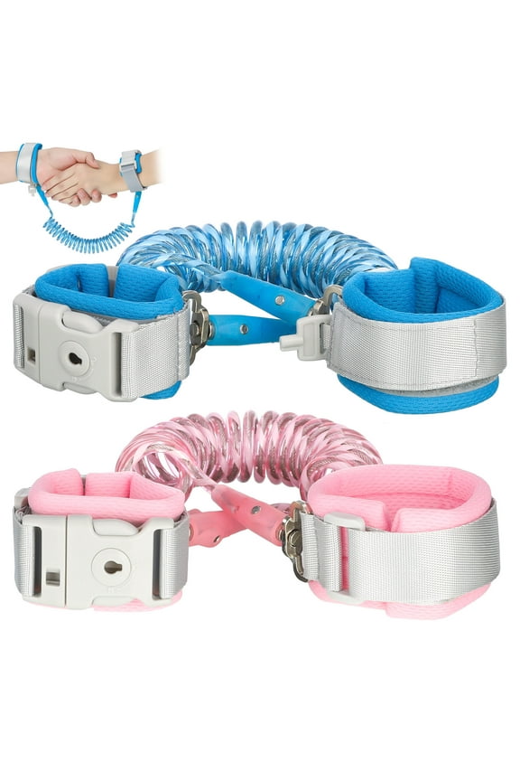 Anti Lost Wrist Link, 2 Pack Toddler Leash with Key Lock, Reflective Child Walking Harness - Dual 8.2ft Length Pink & Blue Kids Leash for Supermarket Mall Airport Amusement Park Zoo(Blue+Pink)