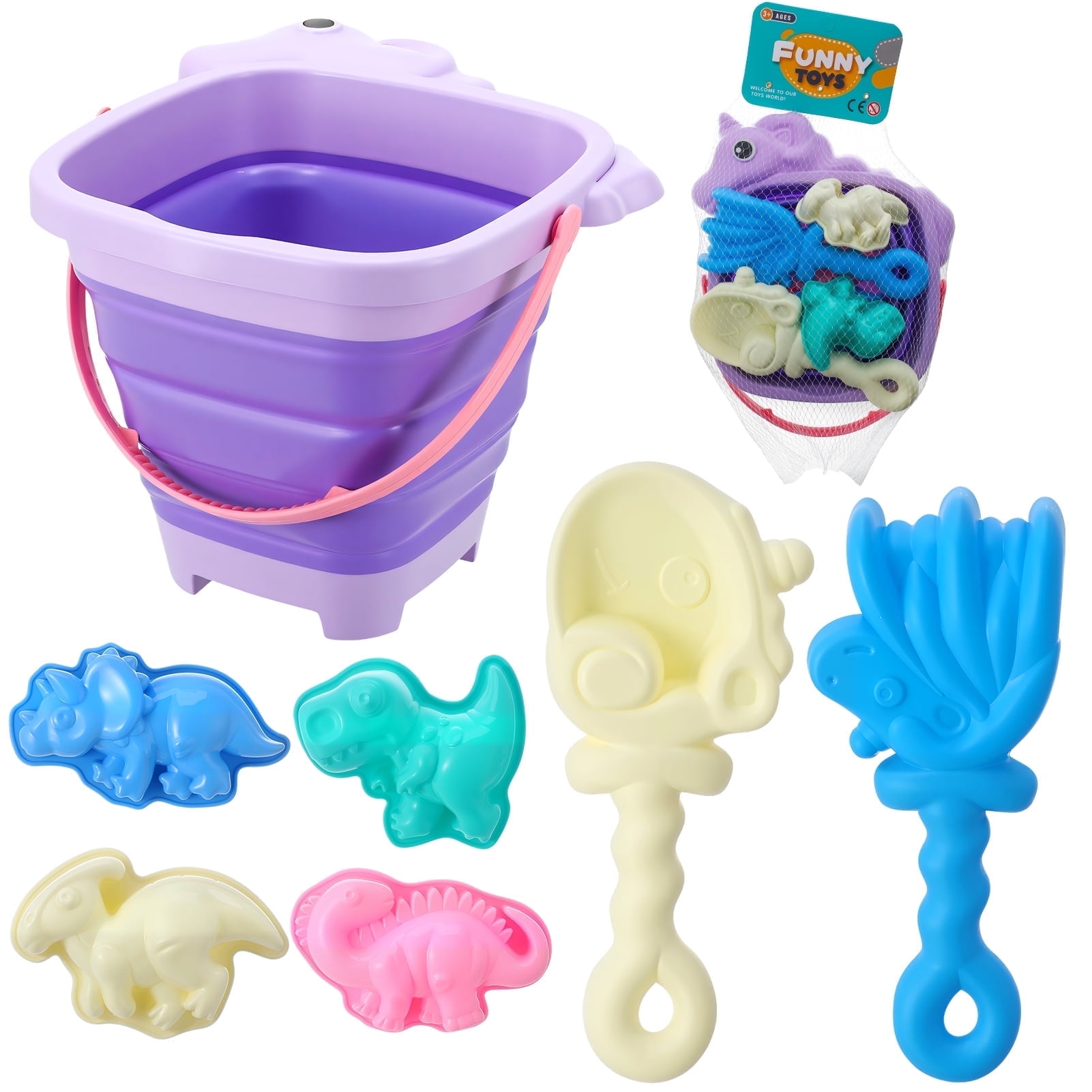 sixwipe 7 Pcs Collapsible Sand Toys for Toddlers,Foldable Silicone Beach Toys Set with 1 Bucket, 2 Shovels,4 Molds,Space Saving Design for Sandcastle, Pool, Outdoor Travel