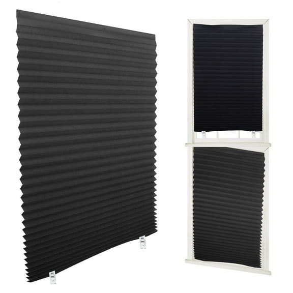 sixwipe Blackout Pleated Window Shades, No Drilling Temporary Cordless Blinds Light Filtering Fabric Pleated Paper Shades, Temporary Window Blinds for Indoor Window Covers, Easy Trimming & Installing(Black1-60*150CM)