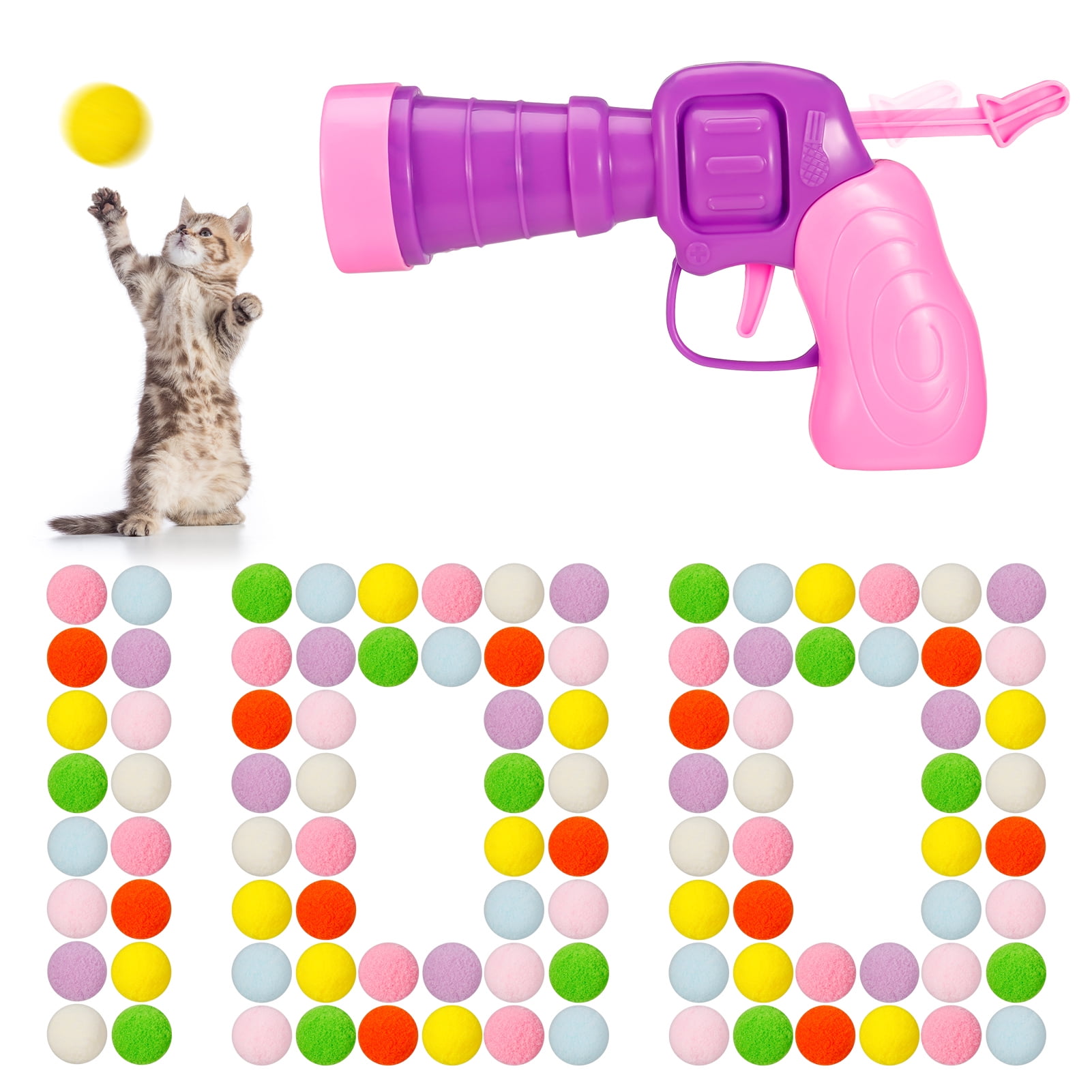sixwipe Animal Hunting Cat Toy Plush Ball Launcher Gun with 100 Silent