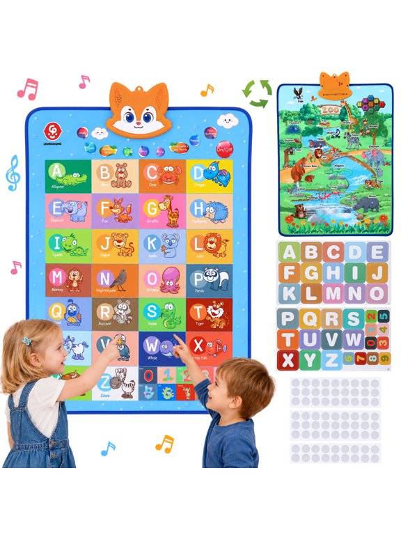 Electronic Interactive Double-Sided Alphabet Wall Chart, Talking ABC & 123 & Music & Learning Poster, Educational Toddlers Toys for Kids Age 3, Best Gifts for Preschool Boys & Girls