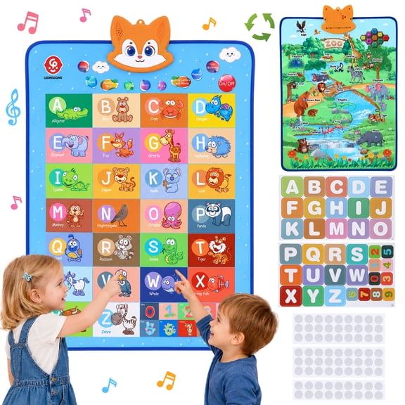 sixwipe Electronic Interactive Double-Sided Alphabet Wall Chart, Talking ABC & 123 & Music & Learning Poster, Educational Toddlers Toys for Kids Age 3, Best Gifts for Preschool Boys & Girls