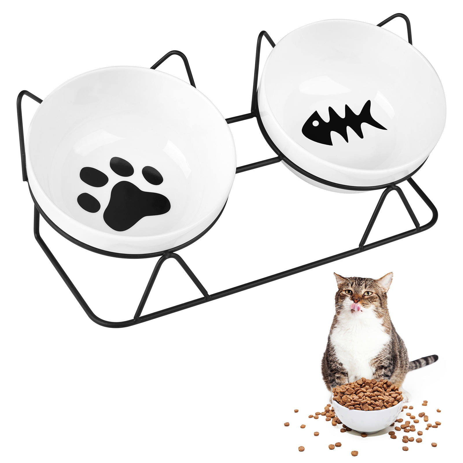 sixwipe Elevated Cat Bowls, 13 oz Double Ceramic Pet Bowls with 15