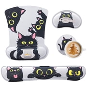 sixwipe Ergonomic Mouse Pad with Wrist Rest, Desk Keyboard Wrist Rest and Computer Wrist Support with Cute Cat Pattern, No Slip Keyboard Wrist Pad with Coaster 