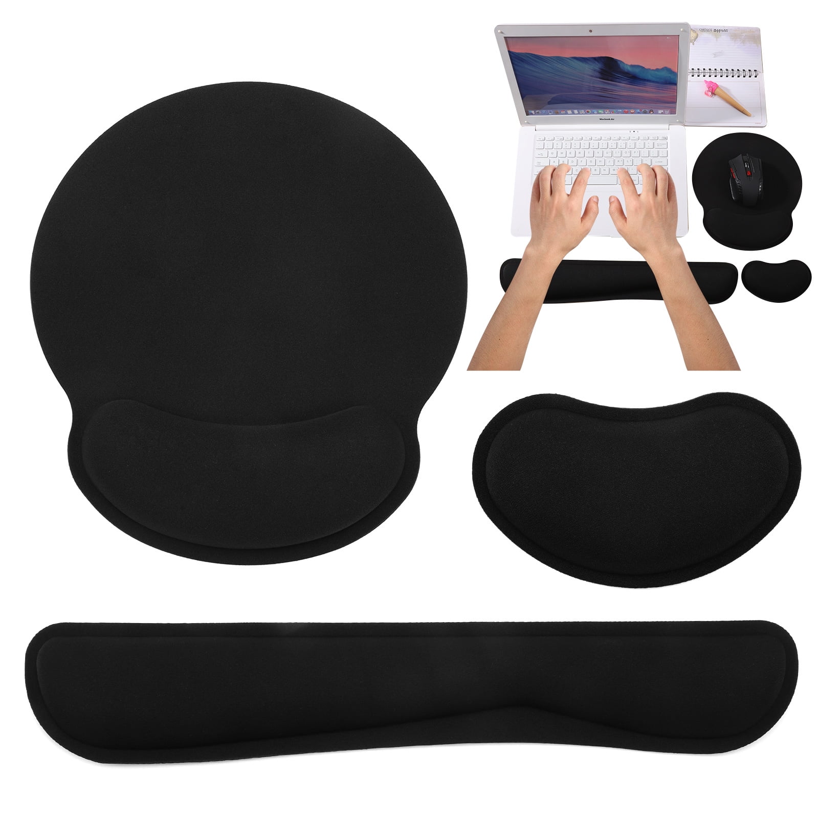  Keyboard Mouse Pad Set,Desk Pad + Keyboard Wrist Rest  Support+Wrist Rest, Easy Typing Pain Relief,4Pcs