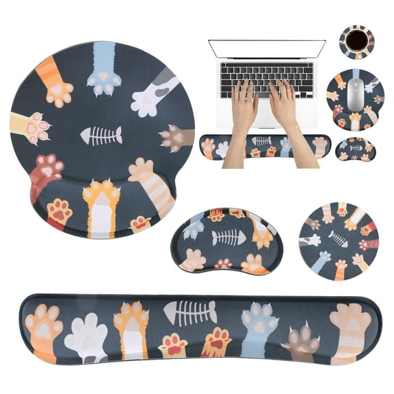 sixwipe Ergonomic Mouse Pad with Wrist Rest, No Slip Keyboard Wrist Rest and Computer Wrist Support, Memory Foam Wrist Pad with Cup Coaster for Keyboard for Easy Typing and Hand Pain Relief