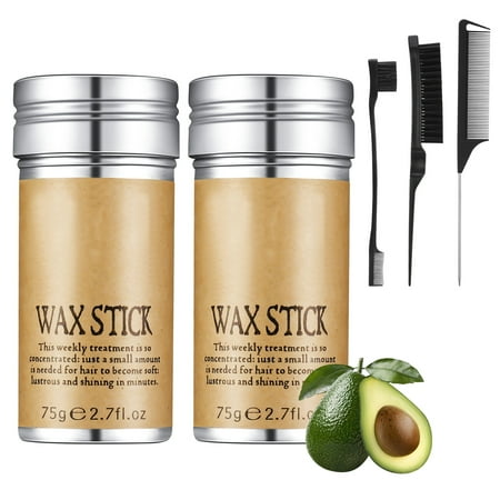 sixwipe Hair Wax Stick with Hair Styling Comb, 3 Pack Teasing Hair Brush Rat Tail Comb Edge Brush, 2 Pack Hair Wax Stick, Combing Slicking Hair for Long curl hair Women Girls