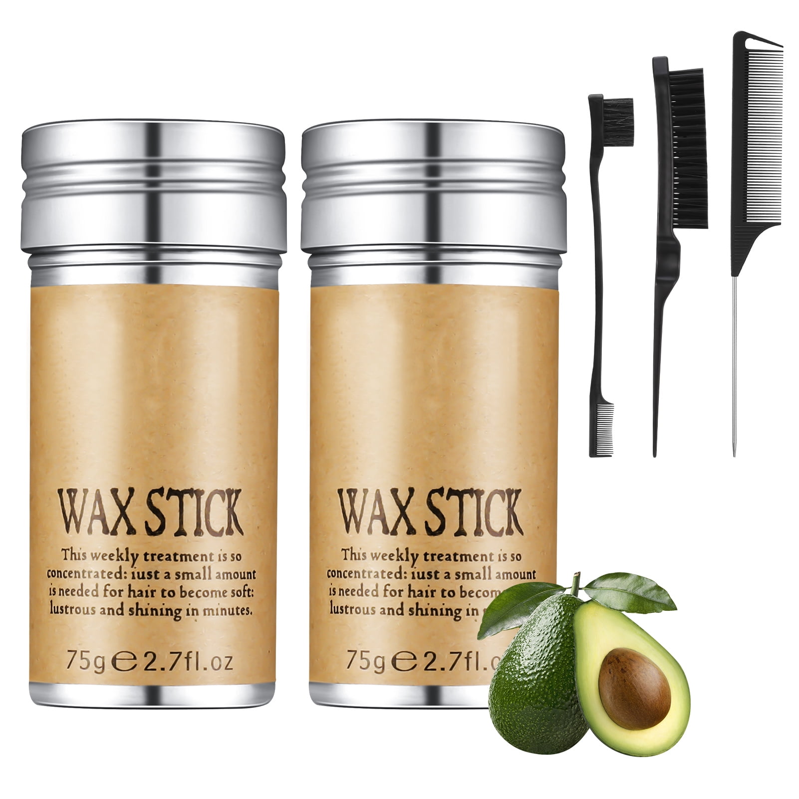 sixwipe Hair Wax Stick with Hair Styling Comb, 3 Pack Teasing Hair Brush Rat Tail Comb Edge Brush, 2 Pack Hair Wax Stick, Combing Slicking Hair for Long curl hair Women Girls