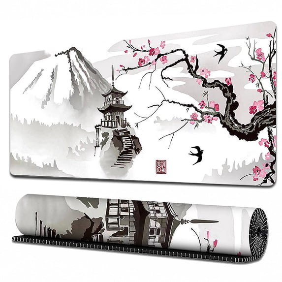 sixwipe Large Gaming Mouse Pad (XXL), Non Slip 35.4 x 15.7 inches Computer Pad for Desk with Coaster, 3mm Thickened Big Rubber Base Mouse Mat with Stitched Edges for Work, Game, Office, Home