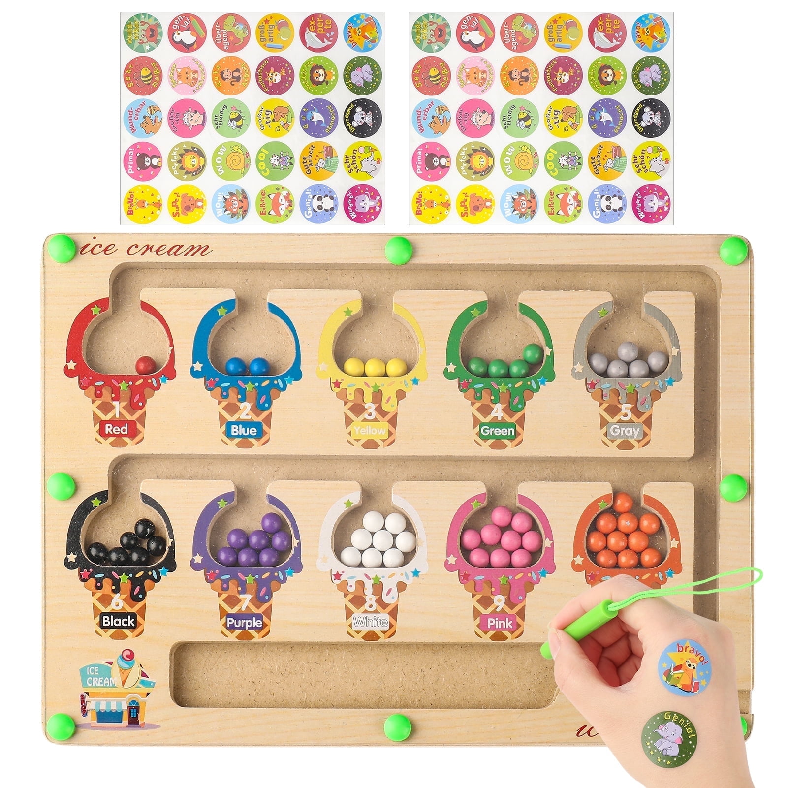 sixwipe Magnetic Color & Number Maze, Wooden Color Matching Learning Counting Puzzle Board, Magnetic Puzzle Toys for Boys Girls 3 4 5 Years Old