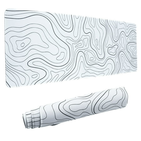 sixwipe Mouse Pad Gaming, Mousepad 31.5x 11.8in Topographic Mouse Pad, Black White Anime Desk Pad for Keyboard and Mouse, Anti-Slip Rubber Base, Large Keyboard Pad Long Mouse Mat for Home and Office(White)