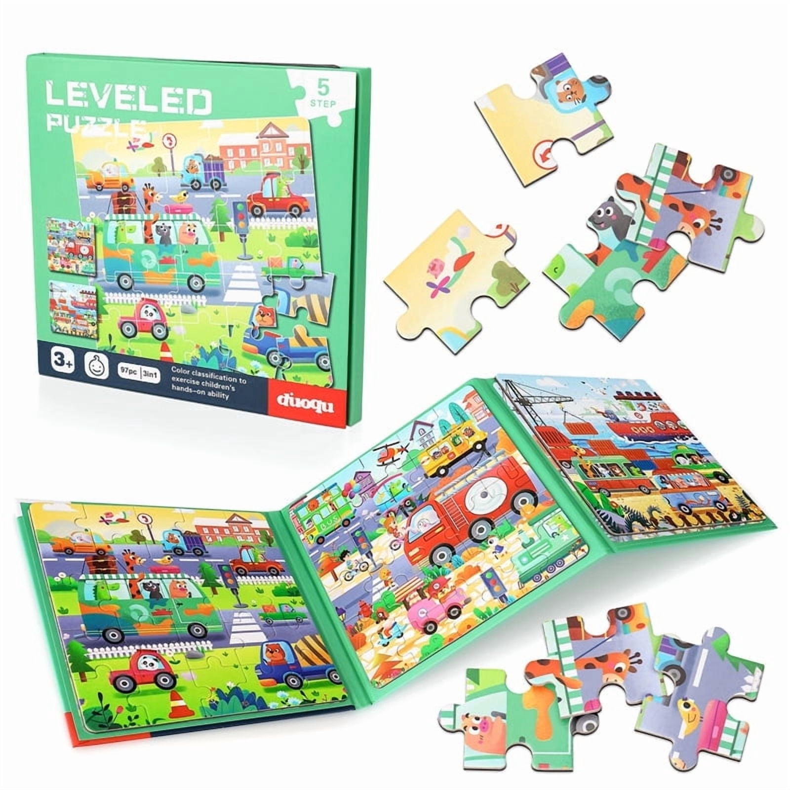 sixwipe Traffic Magnetic Puzzle Set for Kids Ages 3-6, Educational Road Trip Travel Toys, 25-30-42 Pieces Traffic Learning Puzzles, Car Activities & Gifts for Children Girls Boys