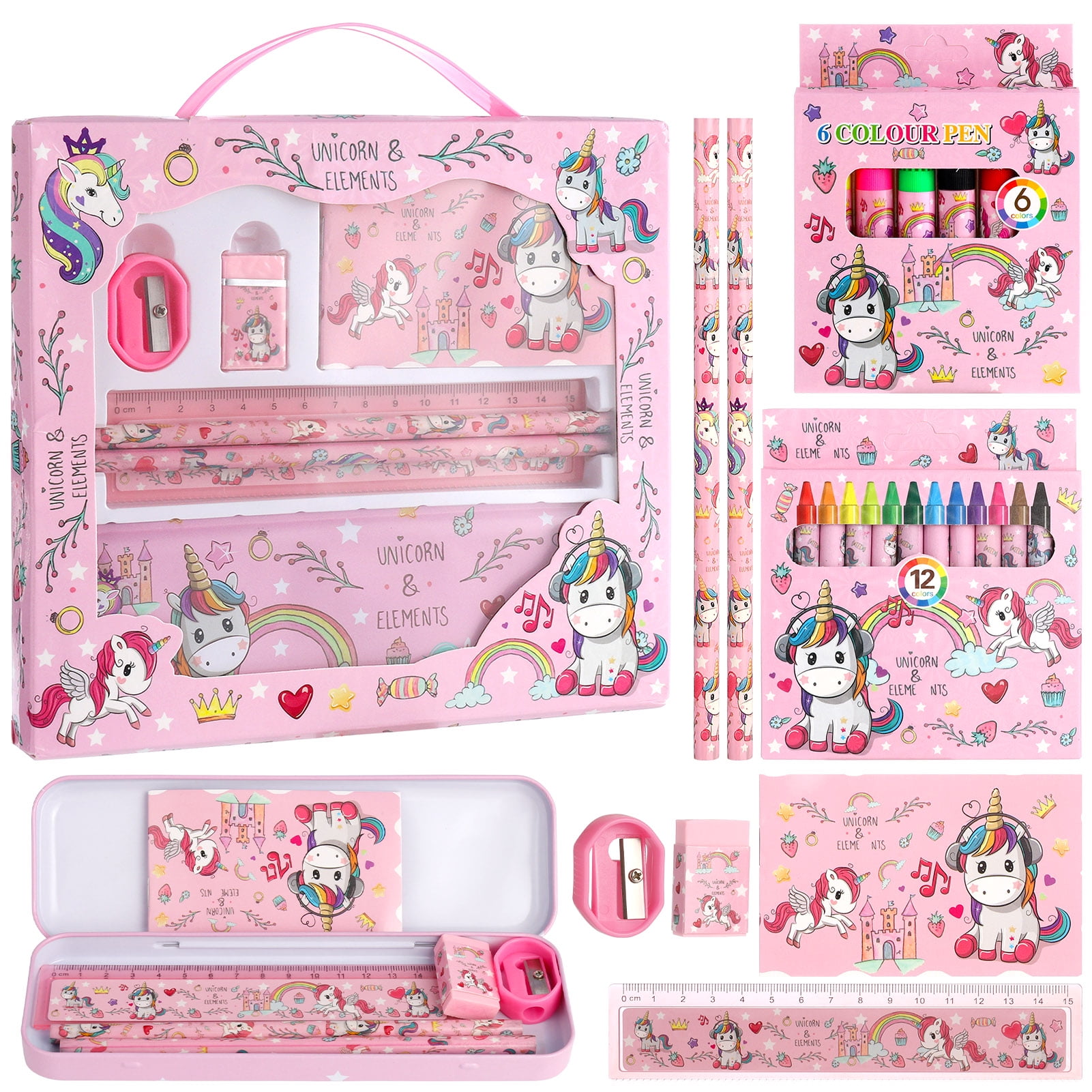 Unicorn Journal Stationary Set,Unicorns Gifts For Girls Ages 6 7 8 9 10 11  12 Year Old,49 Pieces Stationary Letter Writing Crafting Kit with Storage
