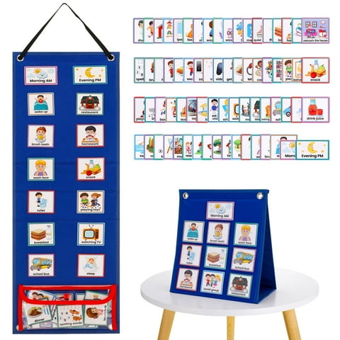sixwipe Visual Schedule Chart for Kids, Toddler Daily Chore/Bedtime Routine Chart with 70 Cards, Kids Visual Behavioral Tool Daily Schedule Board, Autism Learning Material for Home School