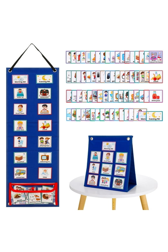 Visual Schedule Chart for Kids, Toddler Daily Chore/Bedtime Routine Chart with 70 Cards, Kids Visual Behavioral Tool Daily Schedule Board, Autism Learning Material for Home School