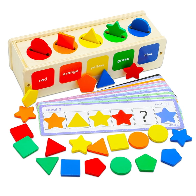 sixwipe Wooden Color Shape Sorting Box, Montessori Toy Shape