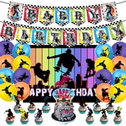 skateboard birthday decorations, skate party supplies, extreme sports birthday decor, skate park party backdrop, skate themed cake toppers, skate birthday balloon set