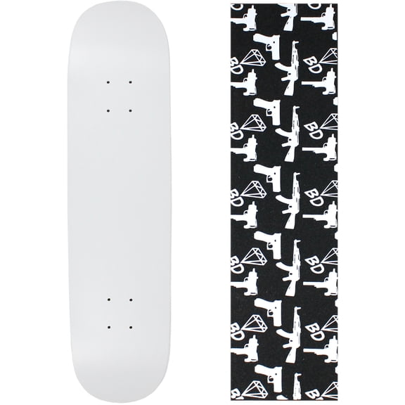 skateboard deck pro 7-ply canadian maple dip white with griptape 7.5" - 8.5"