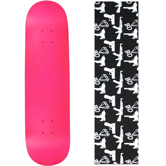 skateboard deck pro 7-ply canadian maple neon pink with griptape 7.5" - 8.5"