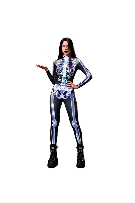 skeleton loungewear – Men's Black Skeleton Printed Jumpsuit, Zip Front One-Piece Soft Polyester Fabric, Sizes S–XXXXL