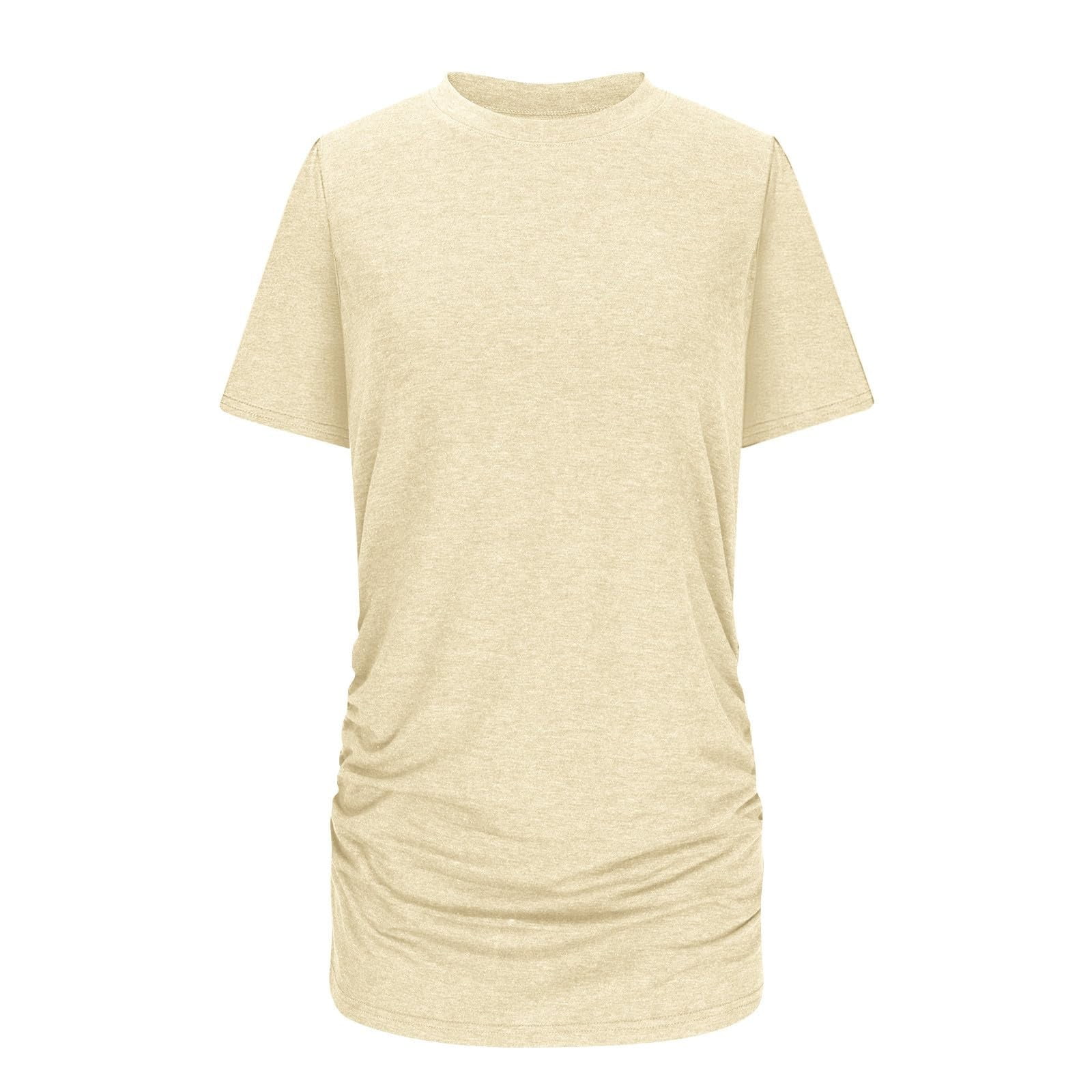skfvkab T Shirt Top For Women Solid Color Short Sleeve Blouses Crewneck ...
