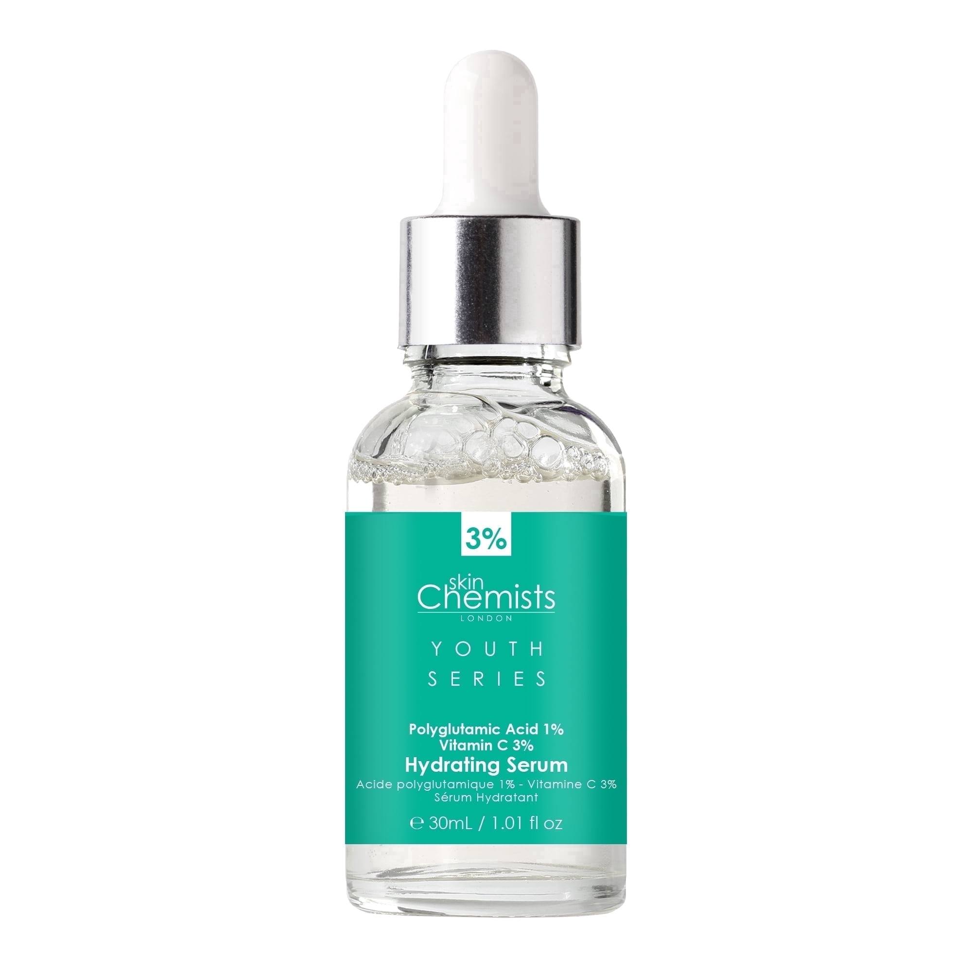 skinChemists Youth Series Polyglutamic Acid + Vitamin C Hydration & Glow Serum, 30ml