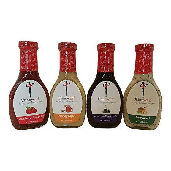 Skinnygirl Low Carb, Fat Free, Sugar Free, Salad Dressing Bundle: Variety Pack (4) 8oz Bottles, One Balsamic Vinaigrette, One Poppyseed, One Honey Dijon and One Raspberry Vinaigrette