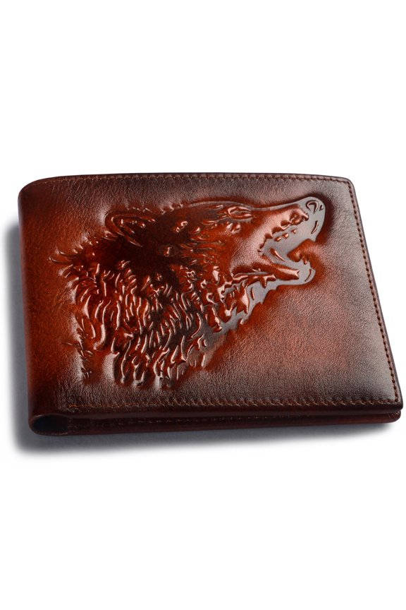 Mens Wallets Leather Bifold Cool Wallet For Men Wolf,Rfid Blocking,Gift For Him Husband (brown) Y101