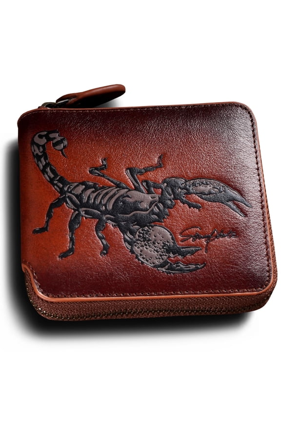 Zipper Wallet For Men,Men's Leather Wallets With Coin Pocket,Extra Capacity,RFID Blocking,Gifts for Him Husband (brown) Y101