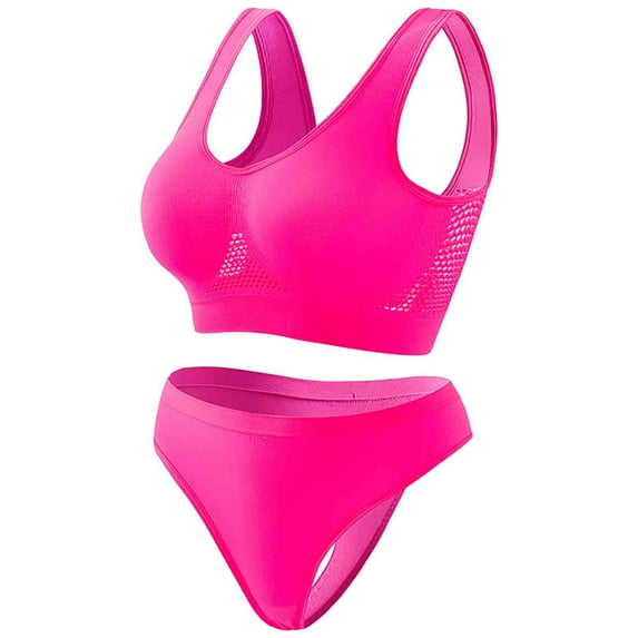 skpabo 2 Piece Bra Women's Non-Steel Ring Gathered Non-Marking Sling Breathable Gathering Sports Underwear Set Size 8-20