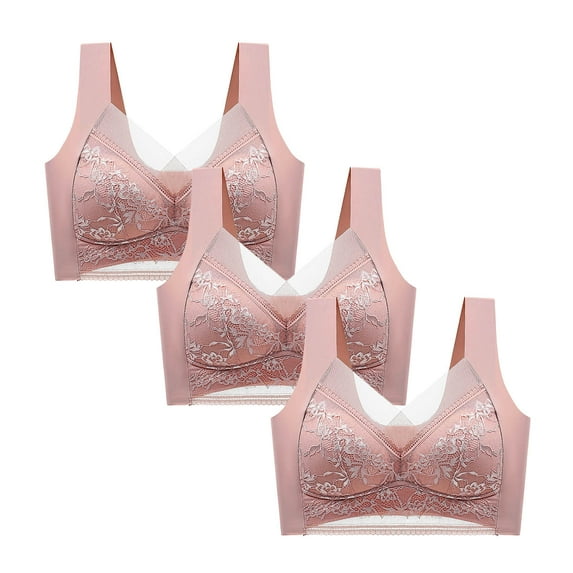 skpabo 2Pc Women's Comfy Push Up Bra Non-Marking Lace Sports Bra Gathered Without Steel Ring Bra Ladies Underwear Backless Bra for Work Office