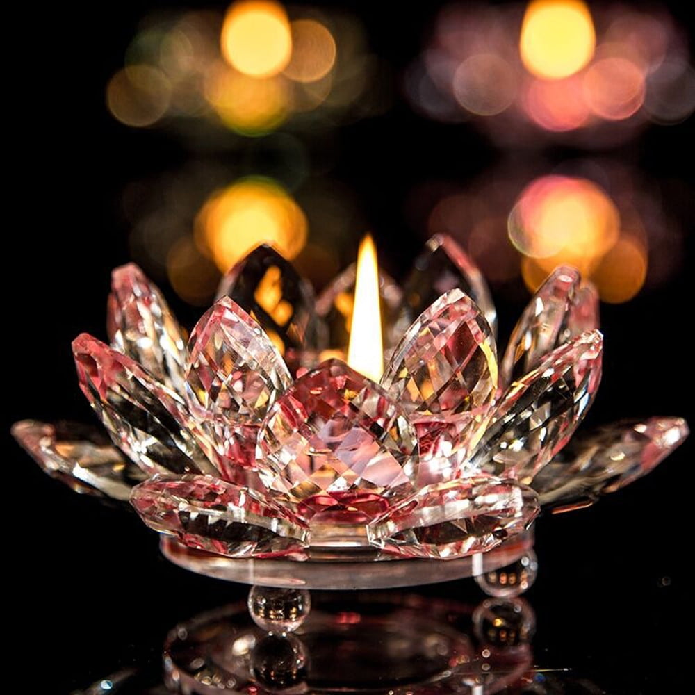 skpabo 7 Colors Crystal Glass Lotus Flower Candle Tea Light Holder ...