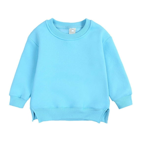 skpabo Children Pullover Solid Color Long Sleeve Sweatshirt Winter Boys Girls Sweater Coat Kids Pure Clothing Outfits Fleece Top Blue 12-24 Months