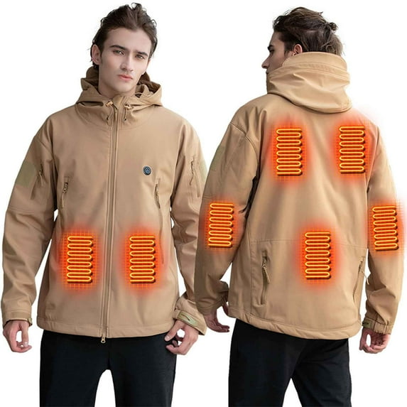 skpabo Heated Body Warmer Mens Camo Heated Jacket Zip Up USB Charging Electric Camouflage Heated Coat with 3 Heating Zones Winter Warm Heated Clothing (No Battery)