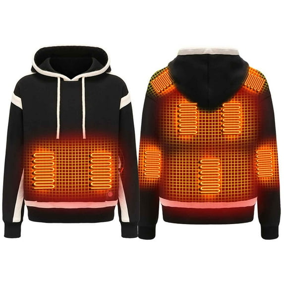 skpabo Heated Clothing for Men Fleece Hoodies Winter Warm Fluffy Heated Body WarmerThermal Sweatshirt USB Charging Electric Heated Pullover Tops for Outdoor (No Battery)