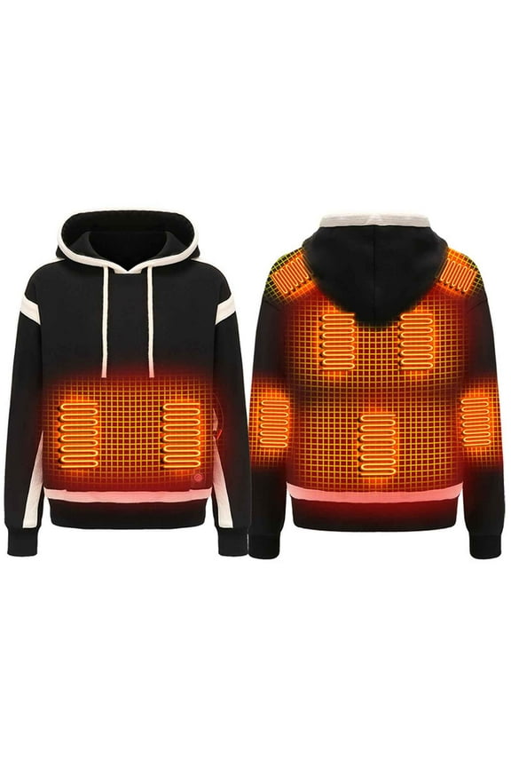 Heated Clothing for Men Fleece Hoodies Winter Warm Fluffy Heated Body WarmerThermal Sweatshirt USB Charging Electric Heated Pullover Tops for Outdoor (No Battery)