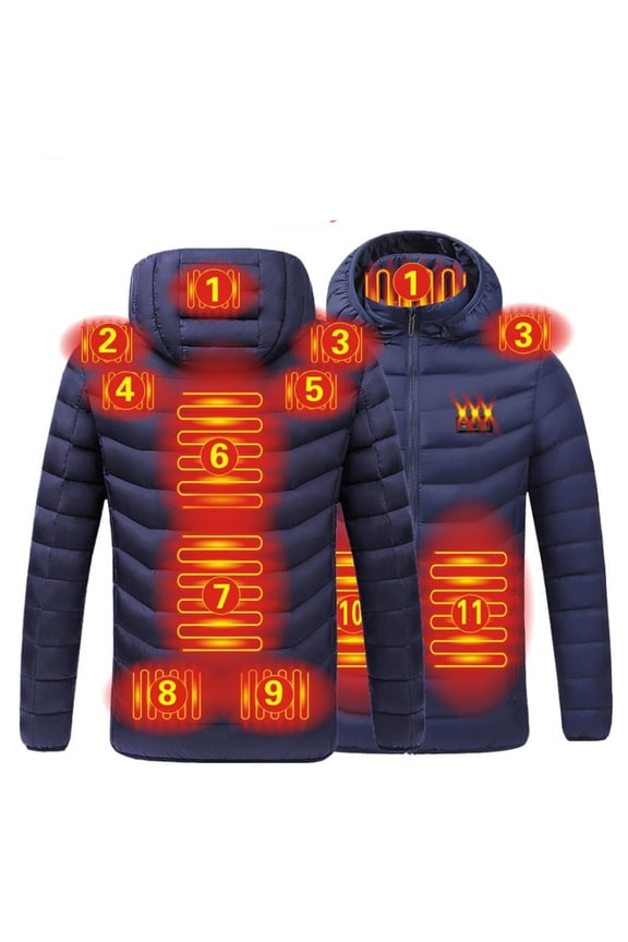 Heated Jacket 11 Heating Zone 2023 Upgraded Electric Heating Down Jacket Windproof Coat Outerwear with 3 Temperature Body Warmer for Outdoor (No Battery)