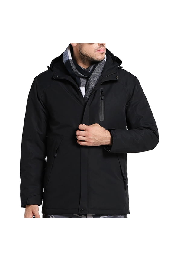 Heated Jacket for Men Body Heated Warmer Hooded Heated Coat with 3 Temperature Levels USB Zip Pockets Waterproof Puffer Jacket for Outdoor Camping Hiking (No Battery)