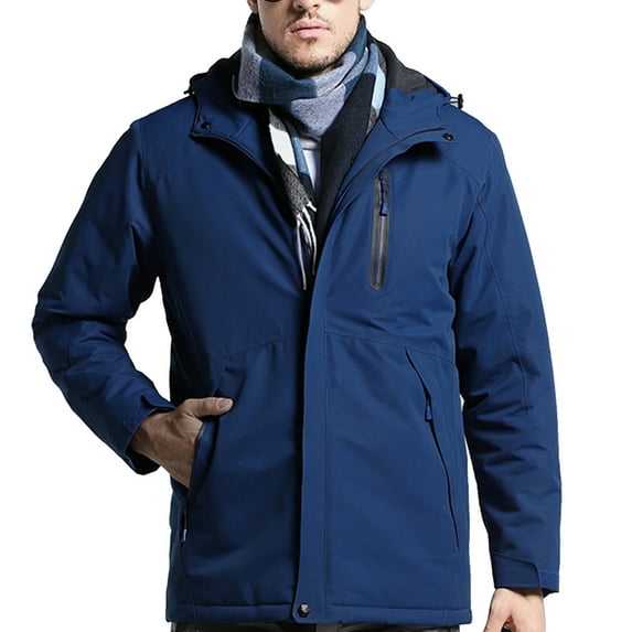 skpabo Heated Jacket for Men Body Heated Warmer Hooded Heated Coat with 3 Temperature Levels USB Zip Pockets Waterproof Puffer Jacket for Outdoor Camping Hiking (No Battery)