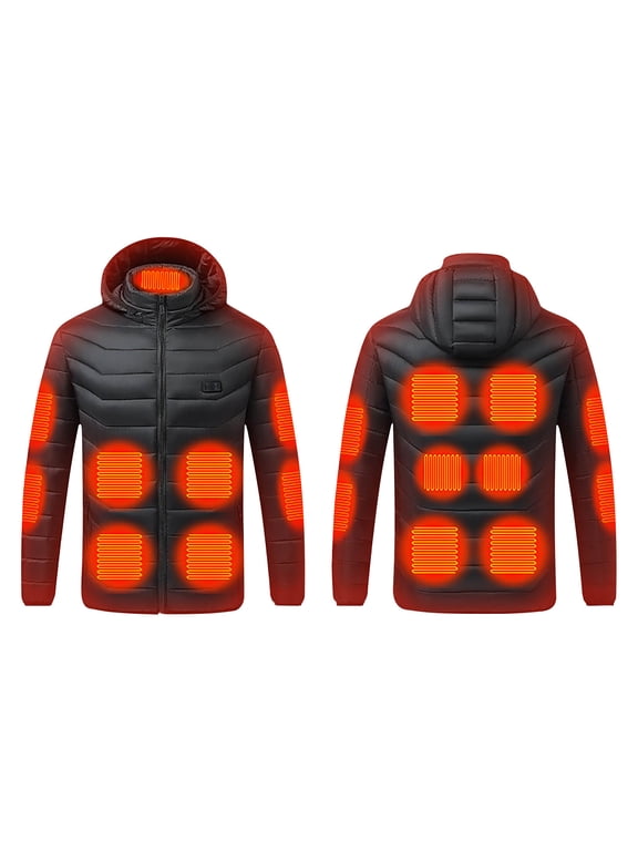 Heated Jackets for Men Heated Body Warmer Winter Warm Heated Coat Zip Up USB Electric Heated Thermal Puffer Jacket with 15 Heating Area for Outdoor Sports (No Battery)
